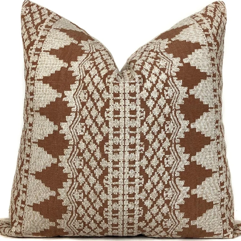 Embroidered Rust Designer Pillow Cover