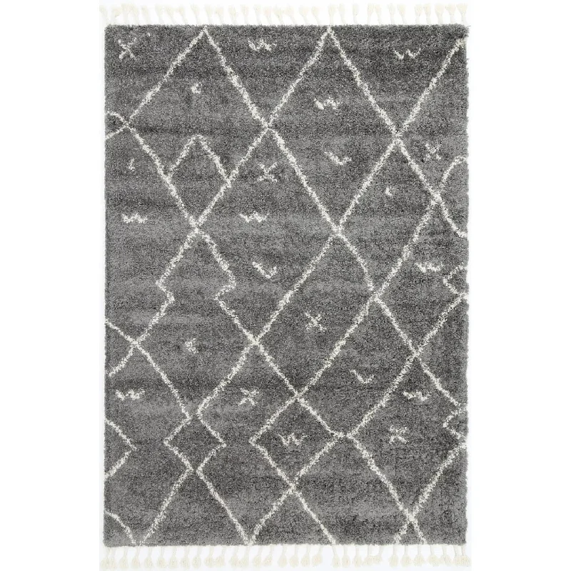 Argana Grey Cream Patterned Shag Rug