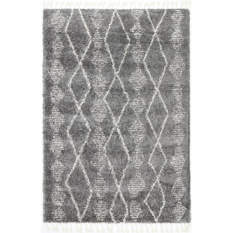 Argana Grey Cream Patterned Shag Rug