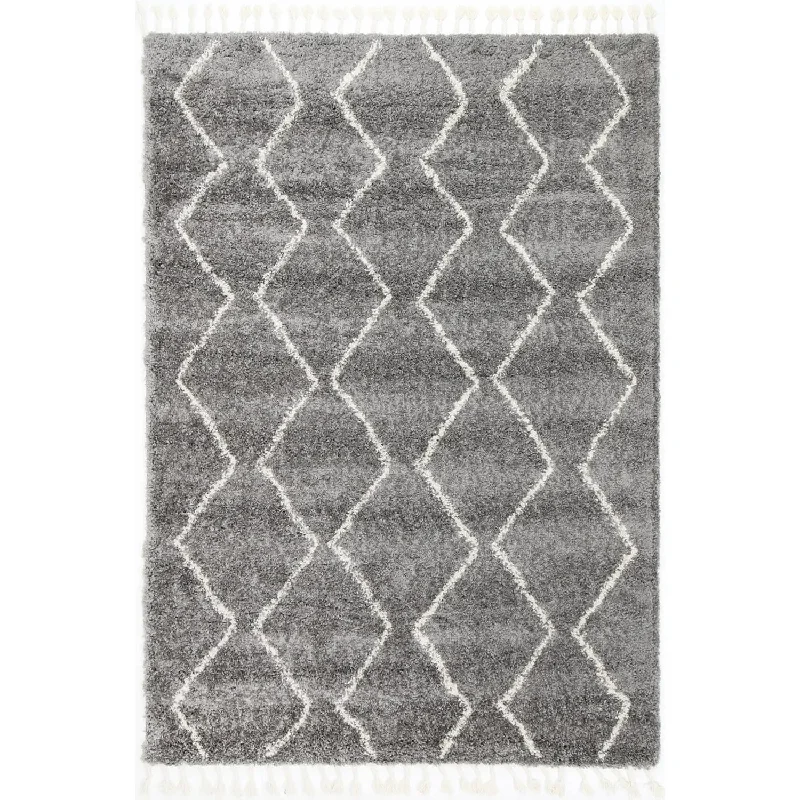 Argana Grey Cream Patterned Shag Rug