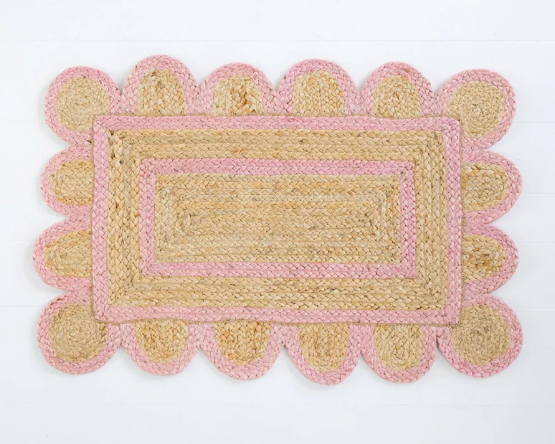 Bright Pink Scalloped Jute Mini Rug (ready to ship)