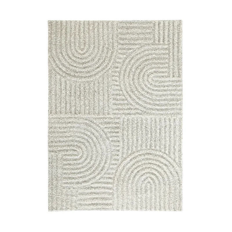 Geo Curve Cream Hand Tufted New Zealand Wool Rectangular Rug