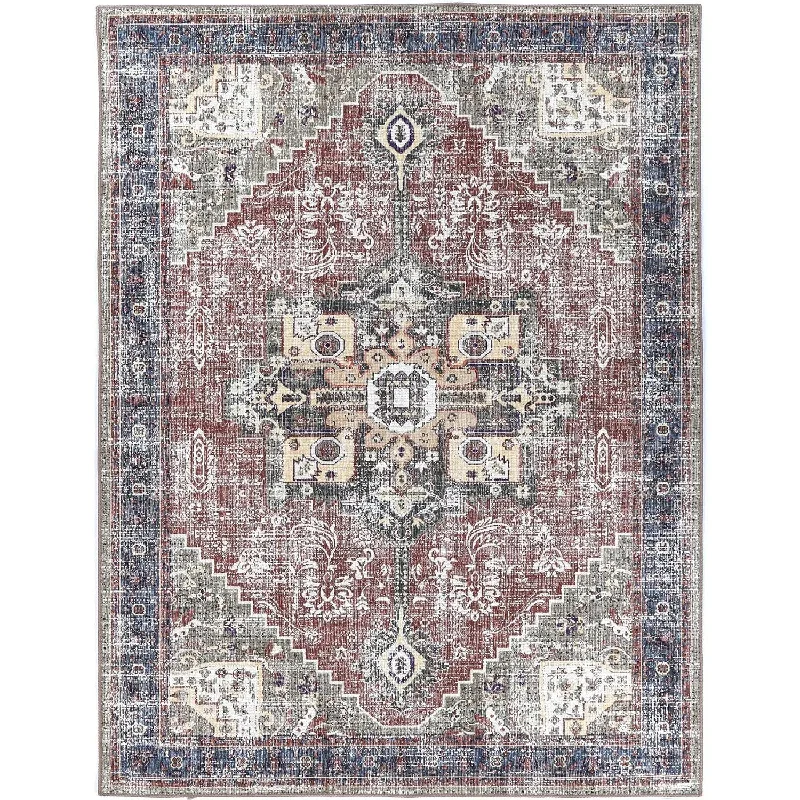 Rajah Earth Red Indigo Distressed Rug