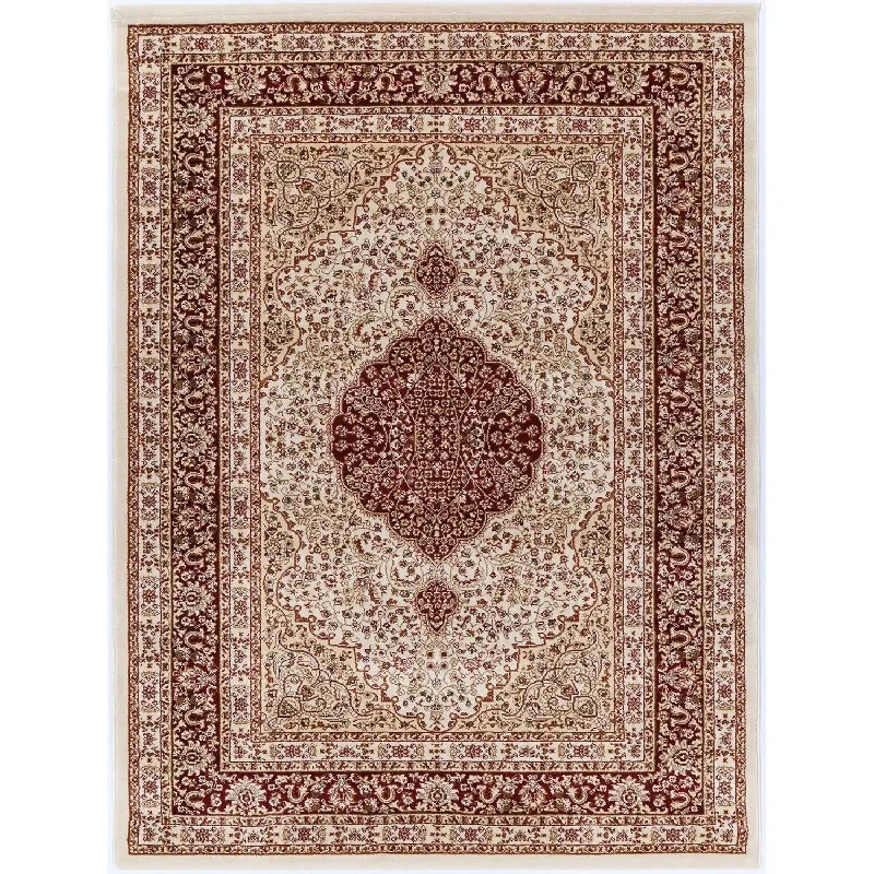 Suzani Red and Cream Medallion Traditional Rug