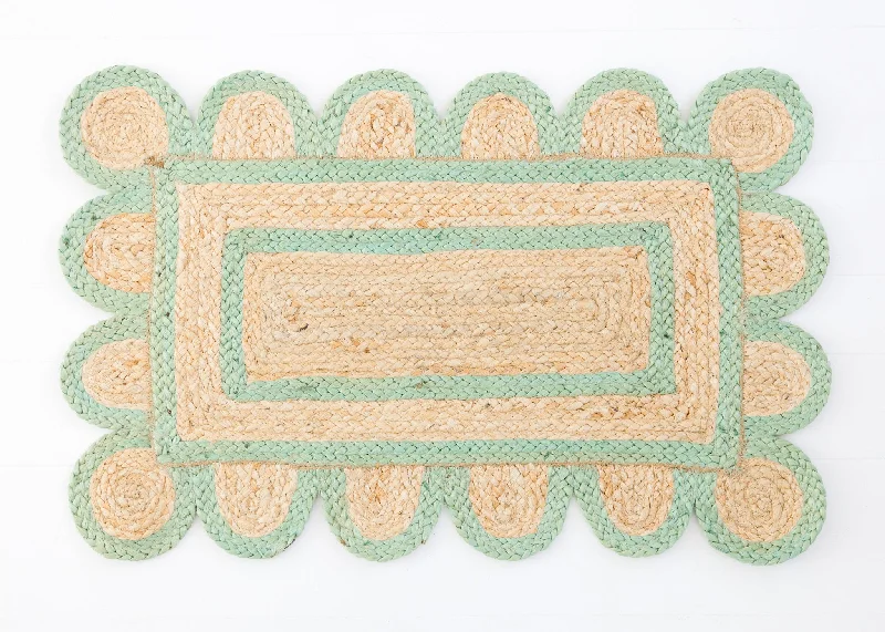 Teal Green Scalloped Jute Mini Rug (ready to ship)