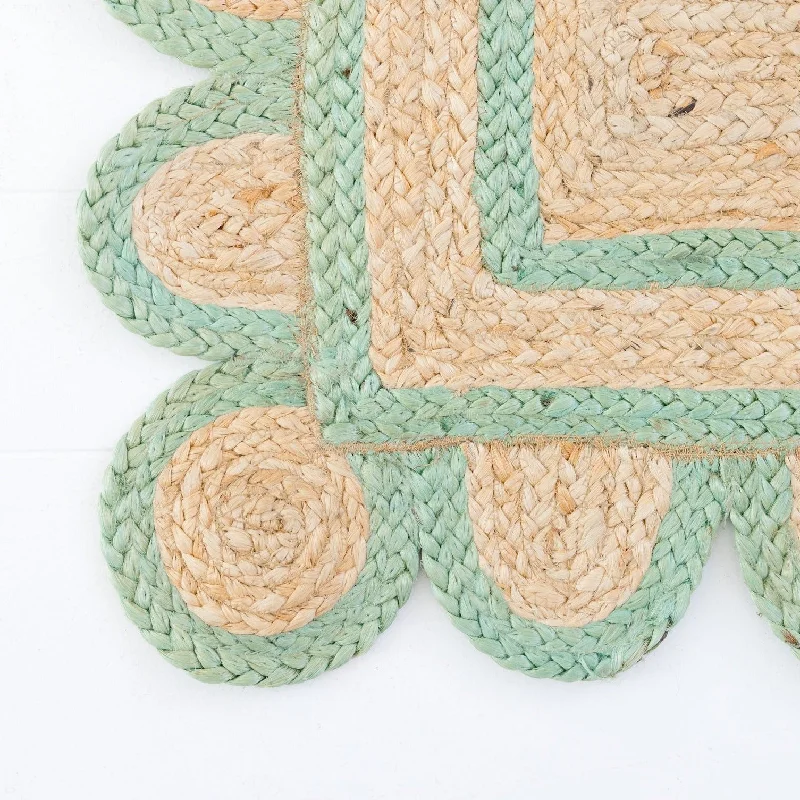 Teal Green Scalloped Jute Rug