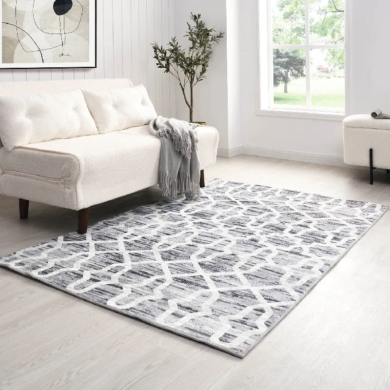 Trellis Grey Distressed Printed Rug 120 x 170 cm