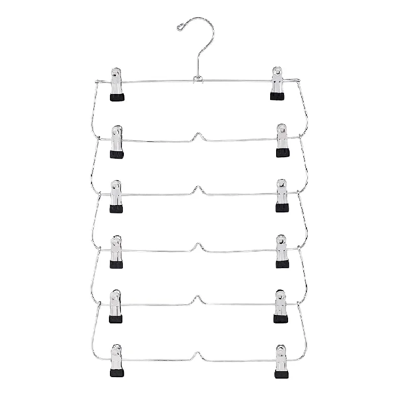 6-Tier Skirts Pants Metal Chrome with Non-Slip Adjustable Clips Hanger, Space Saving & Garments Organizer