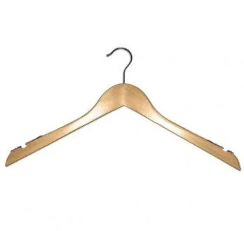 NATURAL WOOD TOP HANGER WITH NOTCHES 17" WITH SATIN HOOK PACK 100