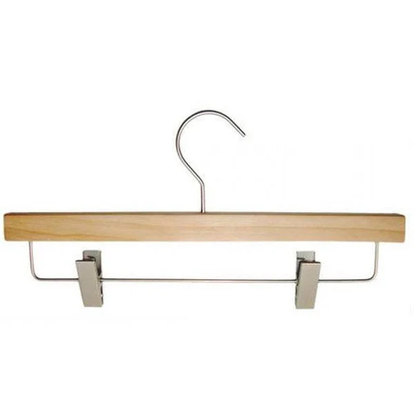 NATURAL WOOD SKIRT & PANT HANGER 14" WITH SATIN HOOK PACK 100