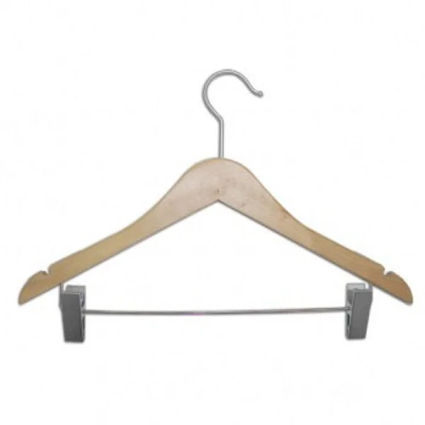 NATURAL WOOD SUIT HANGER 17"  WITH SATIN HOOK PER UNIT