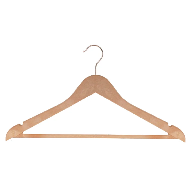 Wood-Look Bowed Hangers With Pant Bar & Shoulder Notch