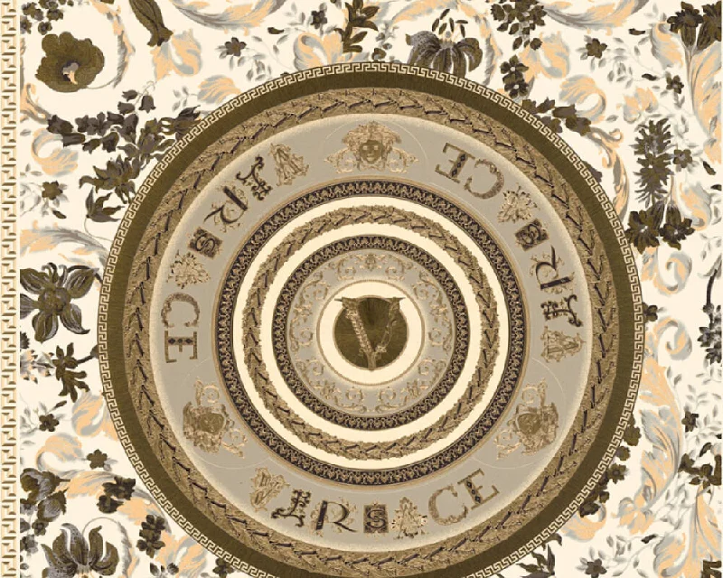 Baroque Circle Textured Wallpaper in Black/Cream from the Versace V Collection