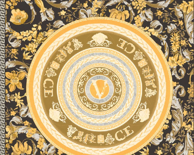 Baroque Circle Textured Wallpaper in Black/Silver from the Versace V Collection