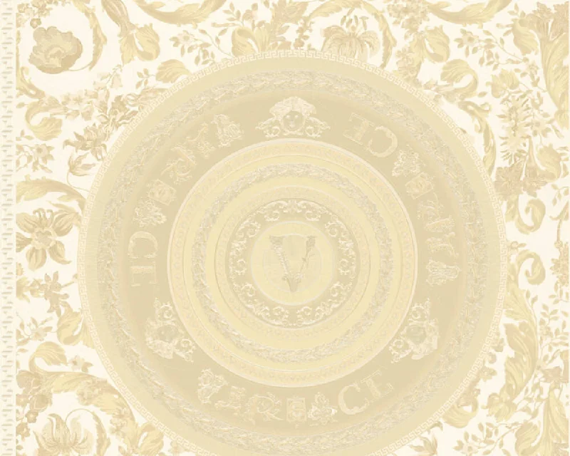 Baroque Circle Textured Wallpaper in Cream/Gold from the Versace V Collection