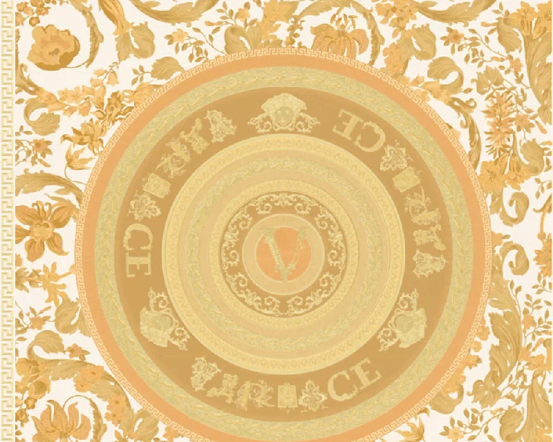 Baroque Circle Textured Wallpaper in Gold/Orange from the Versace V Collection