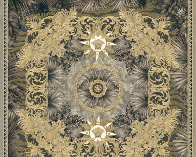 Baroque Ornaments Textured Wallpaper in Black/Gold from the Versace V Collection