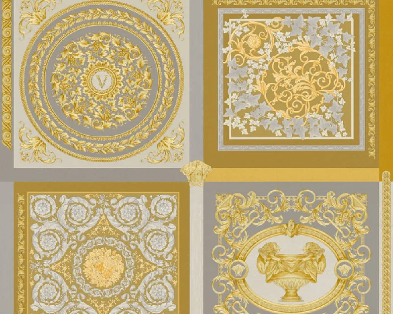 Baroque Squares Textured Wallpaper in Cream/Gold from the Versace V Collection