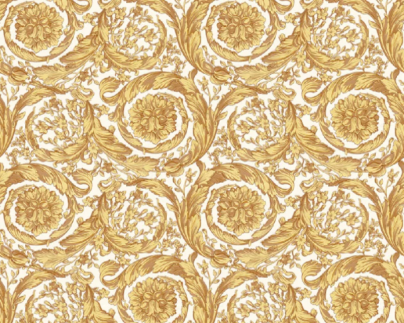 Baroque Textured Damask Wallpaper in Browns/Metallic from the Versace IV Collection