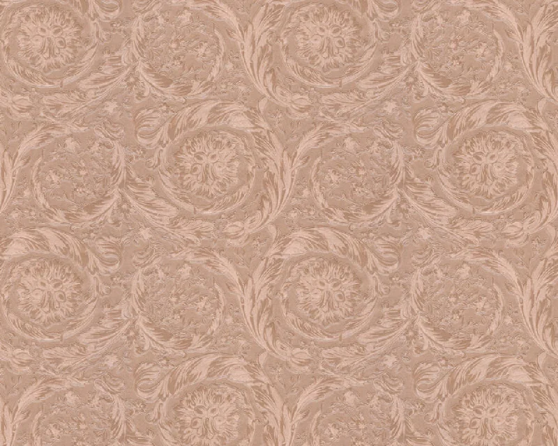 Baroque Textured Damask Wallpaper in Copper/Silver from the Versace IV Collection