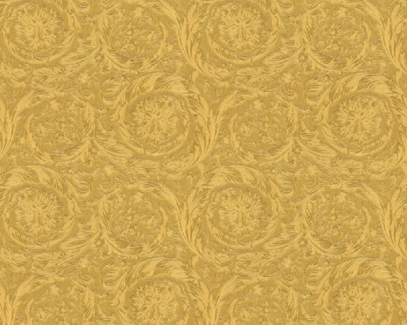 Baroque Textured Damask Wallpaper in Gold from the Versace IV Collection