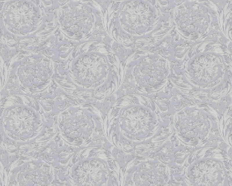 Baroque Textured Damask Wallpaper in Grey/Metallics from the Versace IV Collection