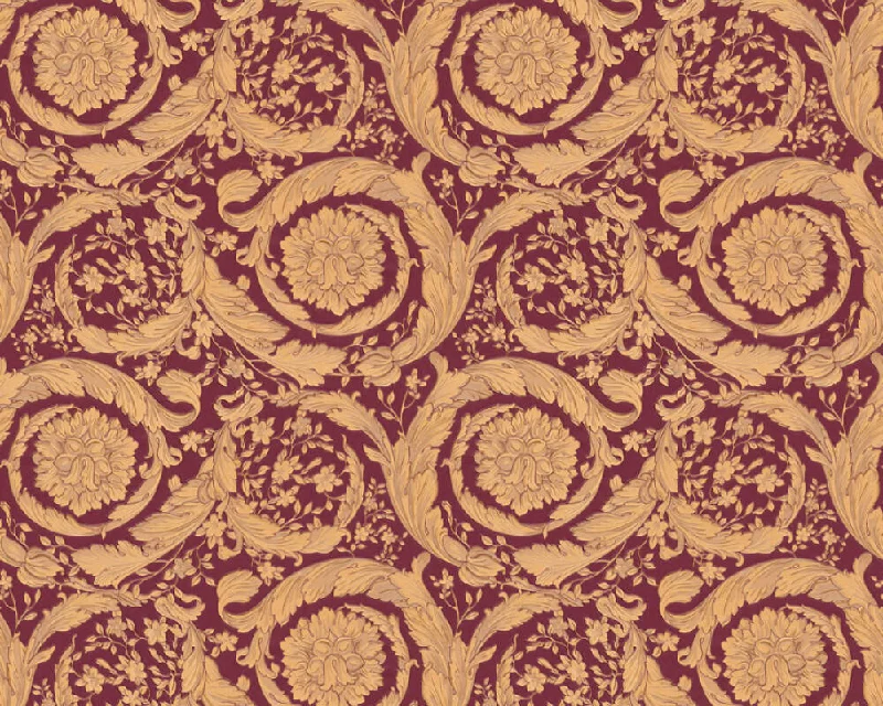 Baroque Textured Damask Wallpaper in Red/Beige from the Versace IV Collection