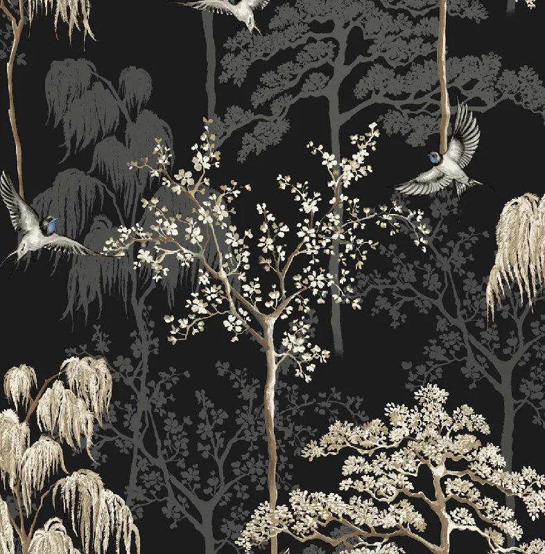 Bird Garden Wallpaper in Black