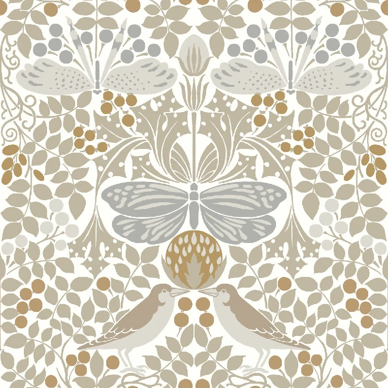 Butterfly Garden White Wallpaper from the Arts and Crafts Collection