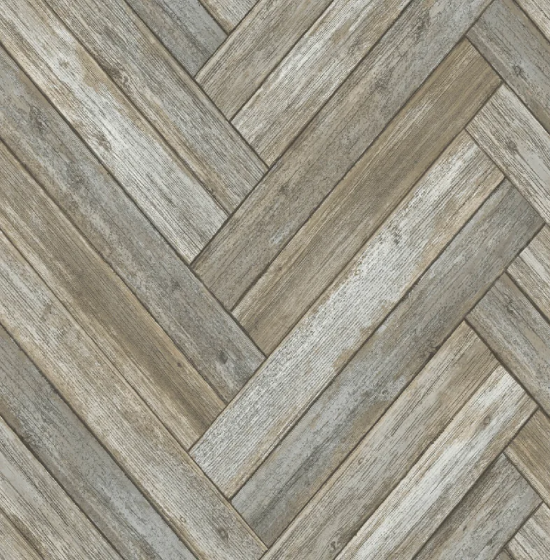 Chevron Wood Peel-and-Stick Wallpaper in Taupe and Beige