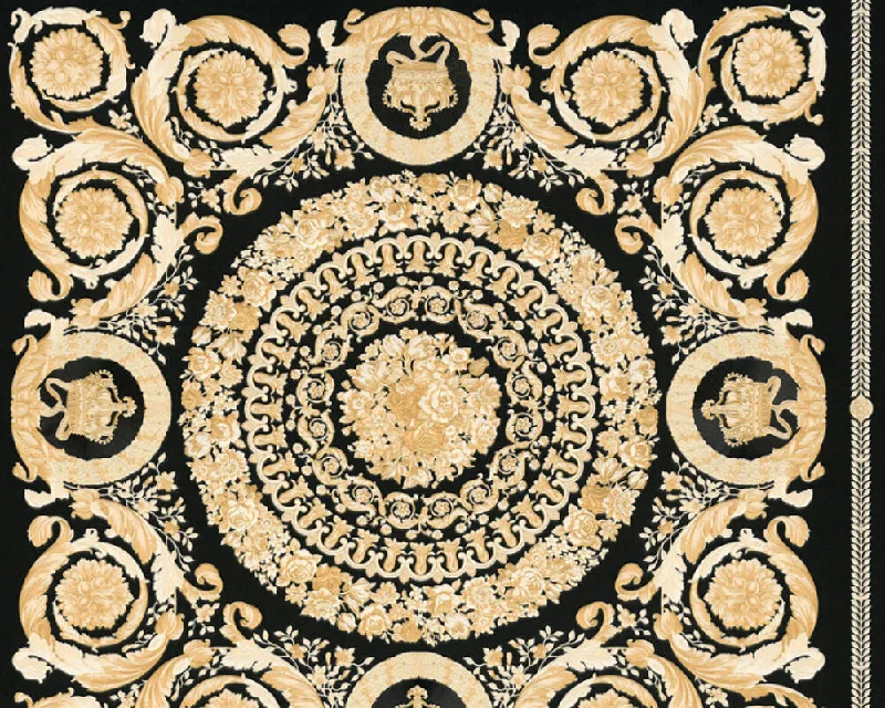 Classical Tile Baroque Textured Wallpaper in Black/Cream from the Versace IV Collection