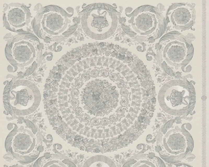 Classical Tile Baroque Textured Wallpaper in Grey/Silver from the Versace IV Collection