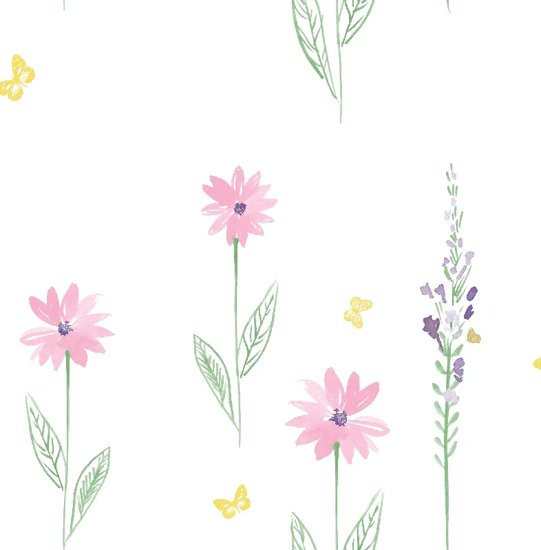 Daisy Field Wallpaper in Pink and Green from the Day Dreamers Collection