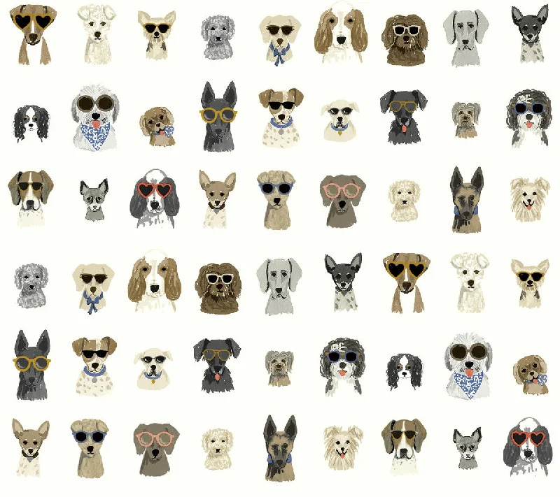 Dog Days Multi White Peel & Stick Wallpaper by York Wallcoverings