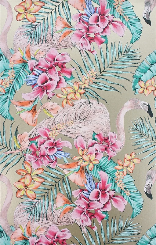 Flamingo Club Wallpaper in Antique Gold by Matthew Williamson for Osborne & Little