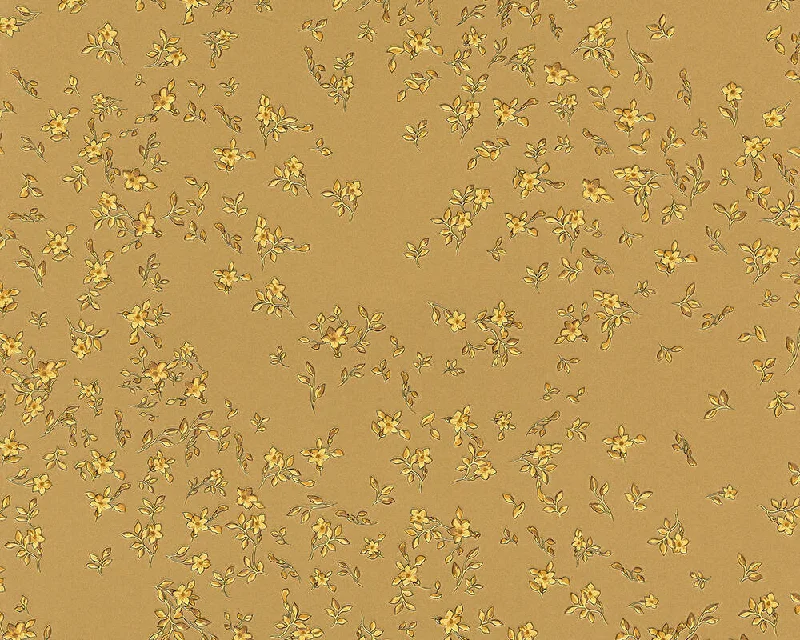 Floral Petite Textured Wallpaper in Gold from the Versace IV Collection