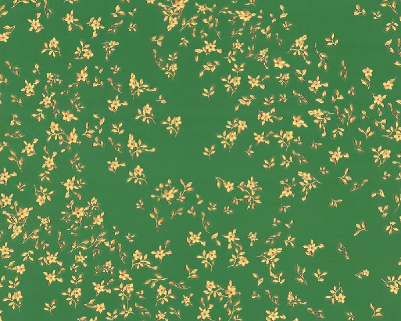 Floral Petite Textured Wallpaper in Green/Gold from the Versace IV Collection