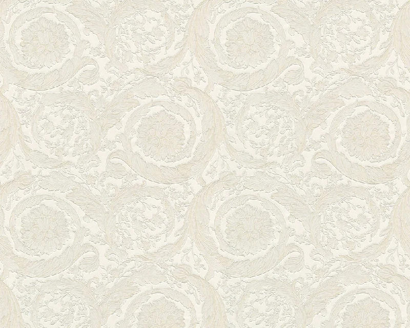 Floral Swirl Textured Wallpaper in Cream from the Versace IV Collection