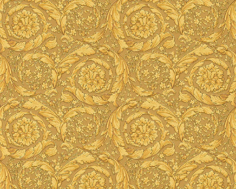 Floral Swirl Textured Wallpaper in Gold from the Versace IV Collection