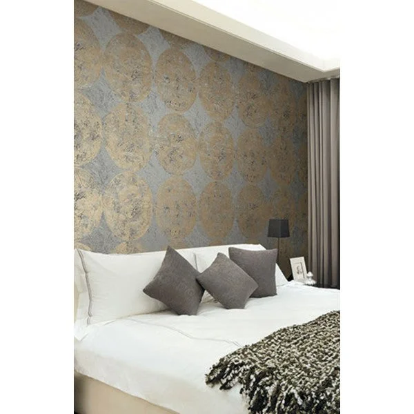 Fulton Wallpaper in Gray and Gold from the Metalworks Collection