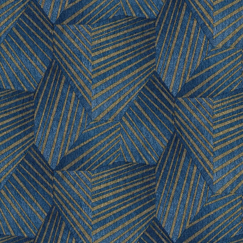 Geometric D Triangle Wallpaper in Blue/Gold from the ELLE Decoration Collection