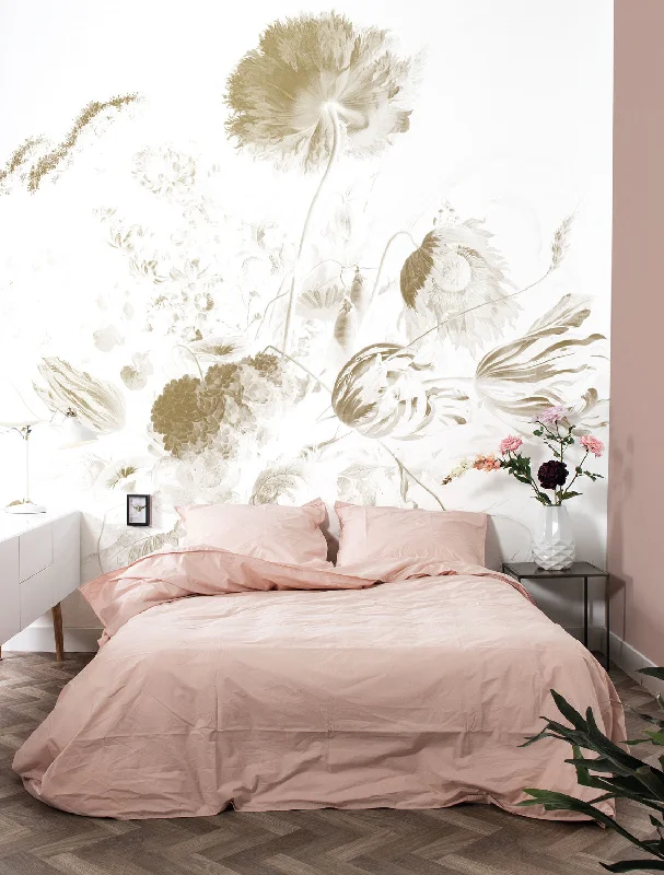 Gold Metallic Wall Mural in Golden Age Flowers White by Kek Amsterdam