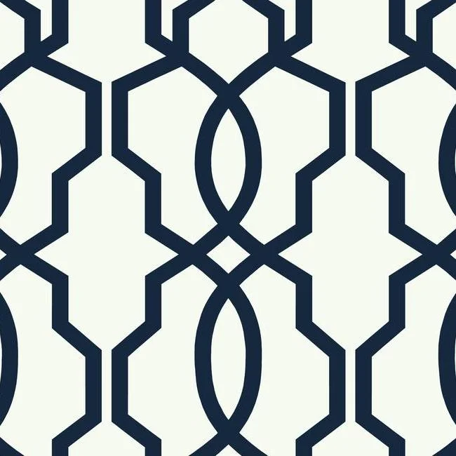 Hourglass Trellis Wallpaper in Navy and White from the Geometric Resource Collection