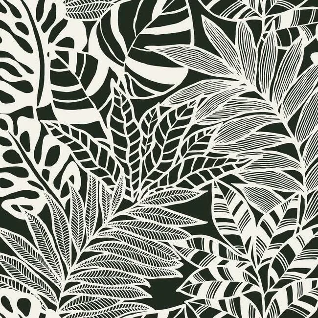 Jungle Leaves Wallpaper in Black and White from the Silhouettes Collection