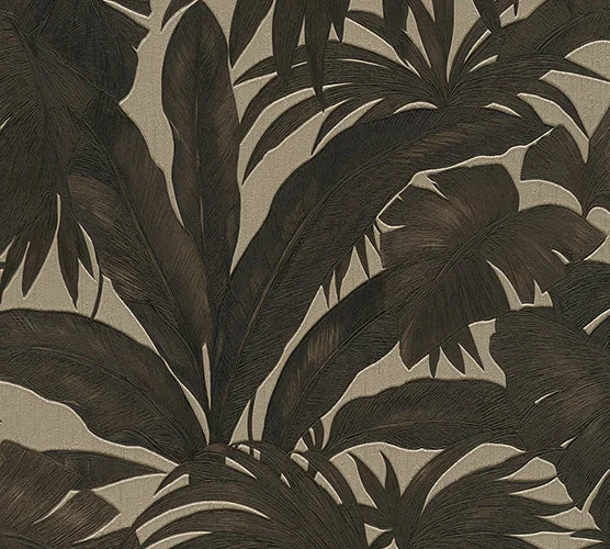 Jungle Palm Leaves Textured Wallpaper in Brown/Cream from the Versace V Collection