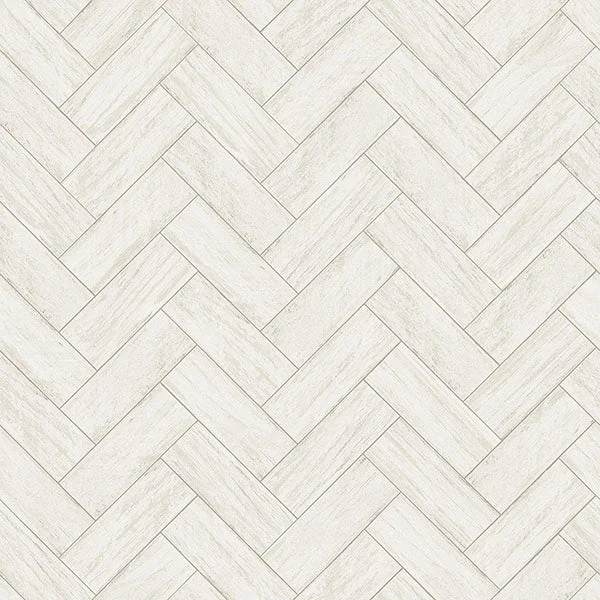 Kaliko White Wood Herringbone Wallpaper from the Flora & Fauna Collection