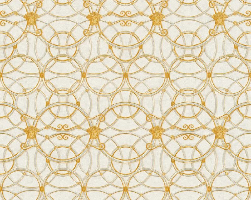 Modern Geometric Textured Wallpaper in Cream/Gold from the Versace IV Collection