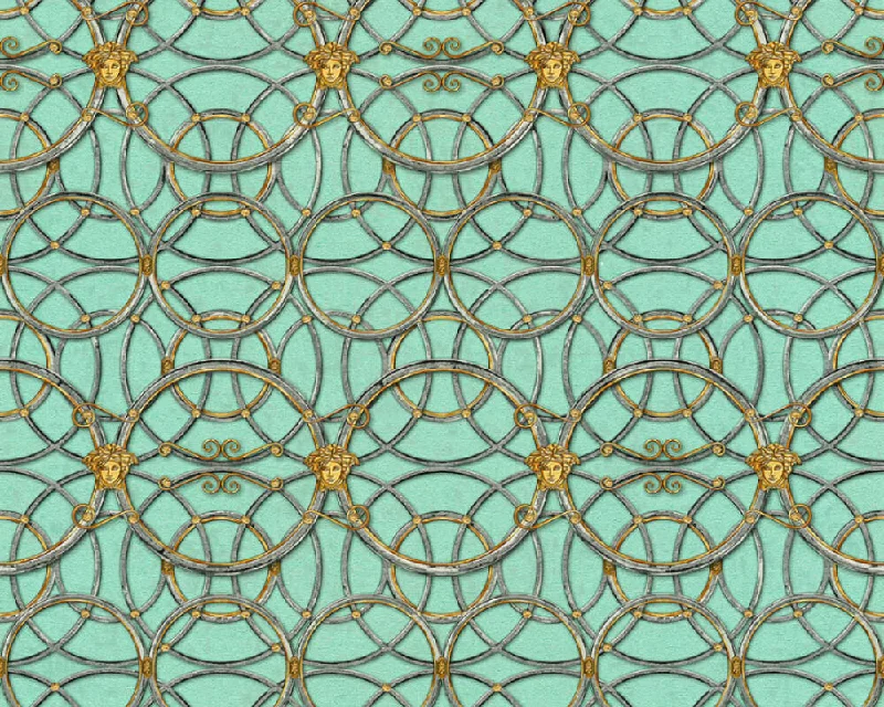 Modern Geometric Textured Wallpaper in Green/Metallics from the Versace IV Collection