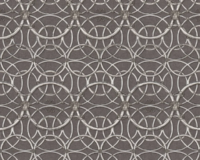 Modern Geometric Textured Wallpaper in Grey/Silver from the Versace IV Collection