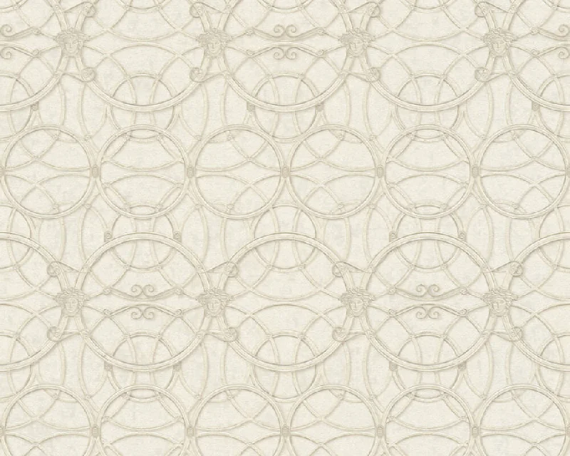 Modern Geometric Textured Wallpaper in Ivory/Metallic from the Versace IV Collection